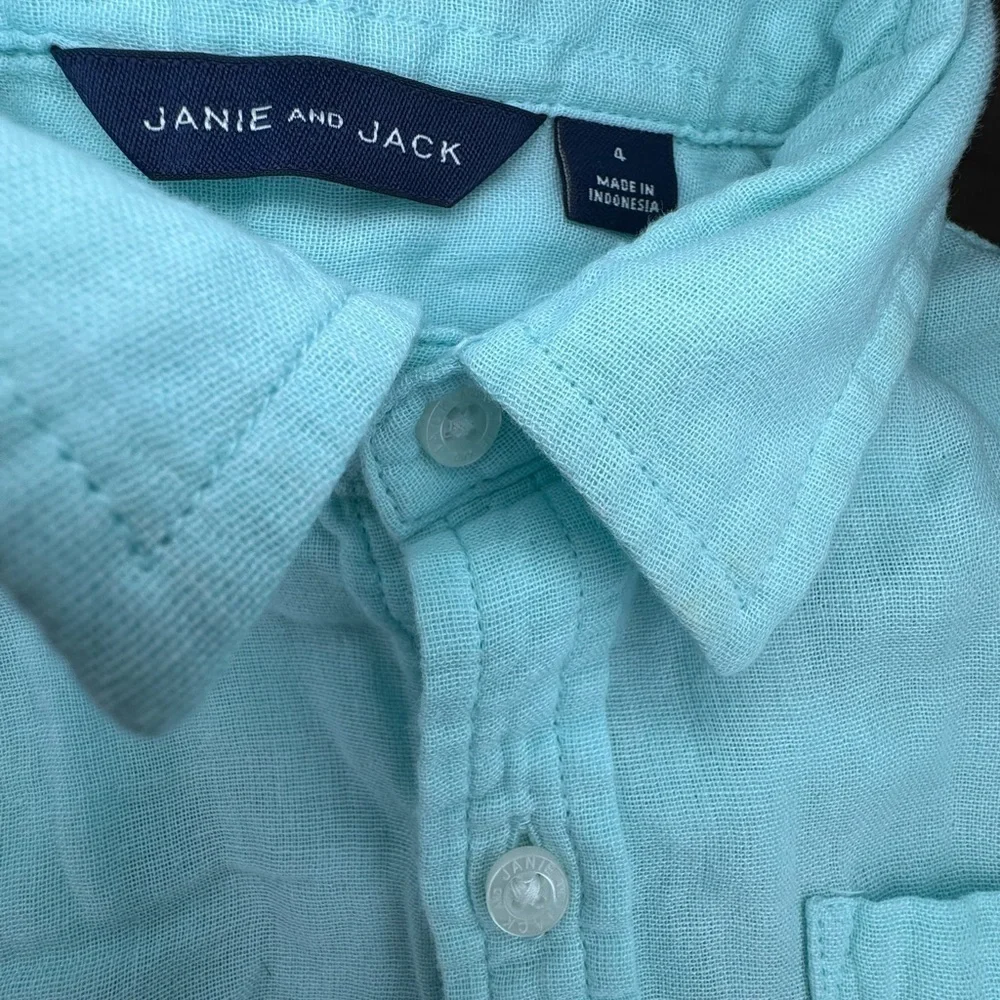 Janie and Jack mint green cotton button down shirt sz 4 k140